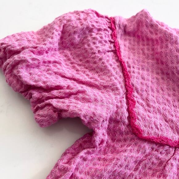 ZARA Girls Hot Pink Crinkled Puff Sleeve Lace Trim Dress | Size 4-5 Years - Picture 4 of 6